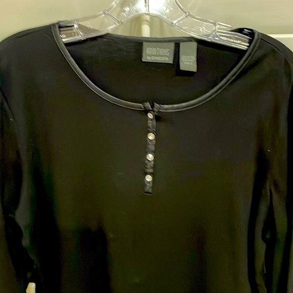 Chico’s Additions, size 2 (12/14). Black Long Sleeve Tee/ rhinestone buttons - Picture 2 of 6